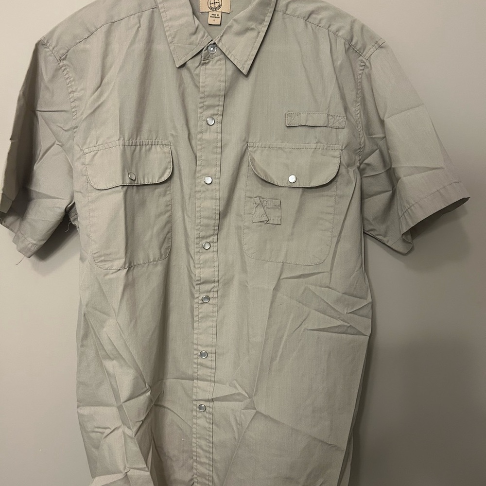 Haband Men's Tan Short Sleeve Button Down Shirt